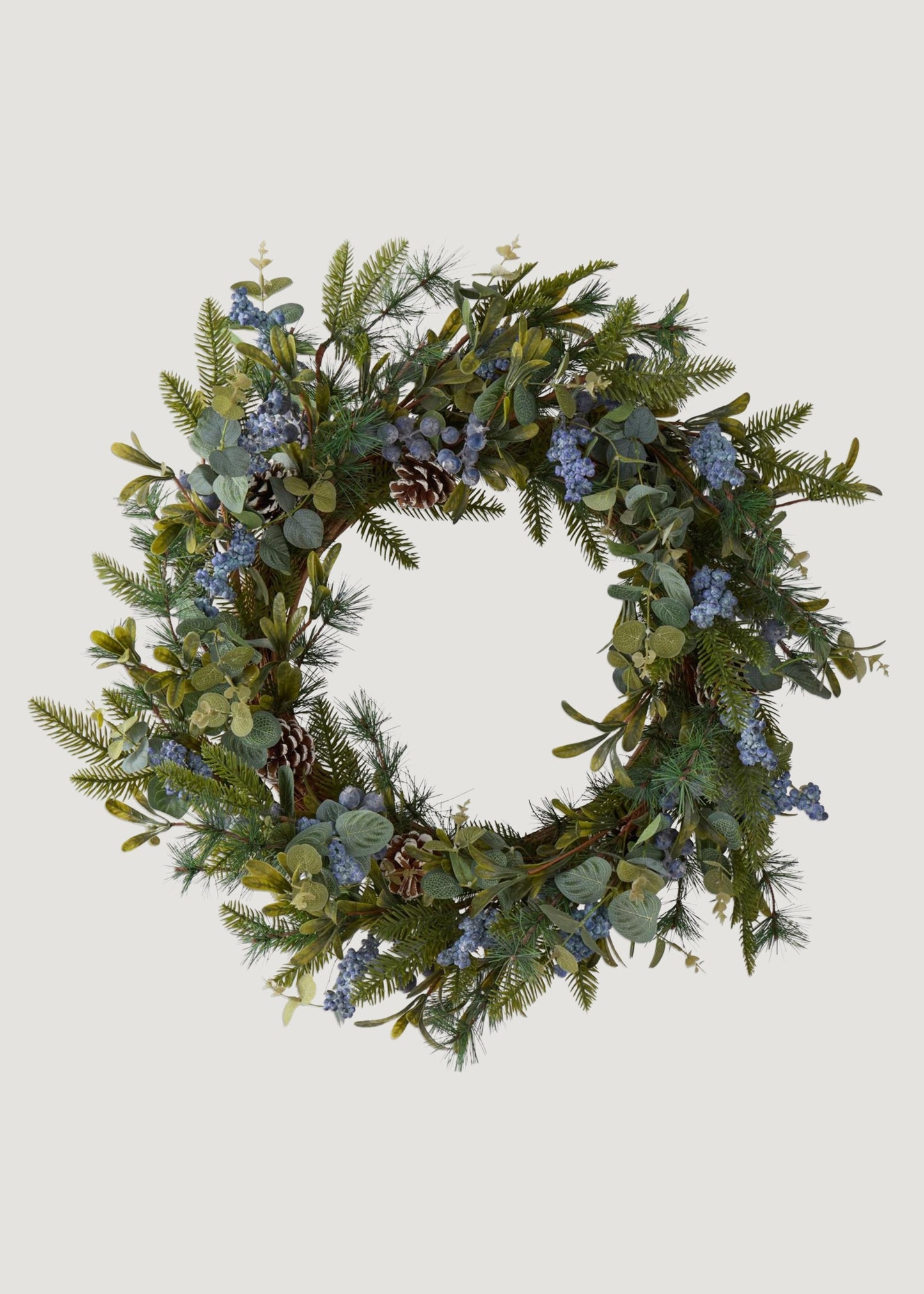 Fake Mixed Greenery Wreath with Blue Berries - 29"