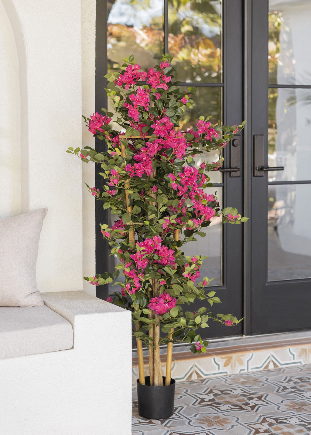Pack of 2 - Indoor/Covered Outdoor Porch Faux Potted Bougainvillea Trellis - 55"