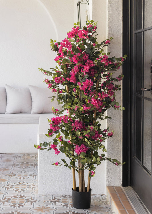 Pack of 2 - Indoor/Covered Outdoor Porch Faux Potted Bougainvillea Trellis - 55"