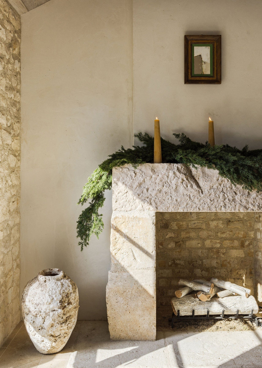 Tall Natural Beeswax Fluted Pillar Candle - 13.5"