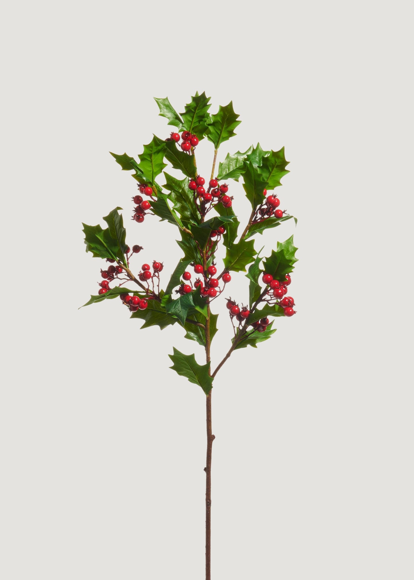 Fake Holly Leaves and Red Berries Winter Branch - 33"