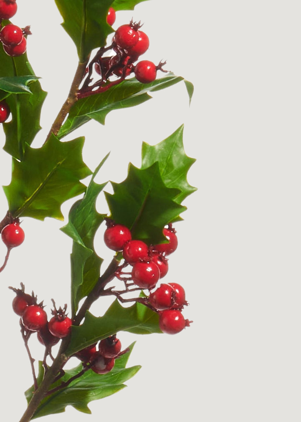 Fake Holly Leaves and Red Berries Winter Branch - 33"