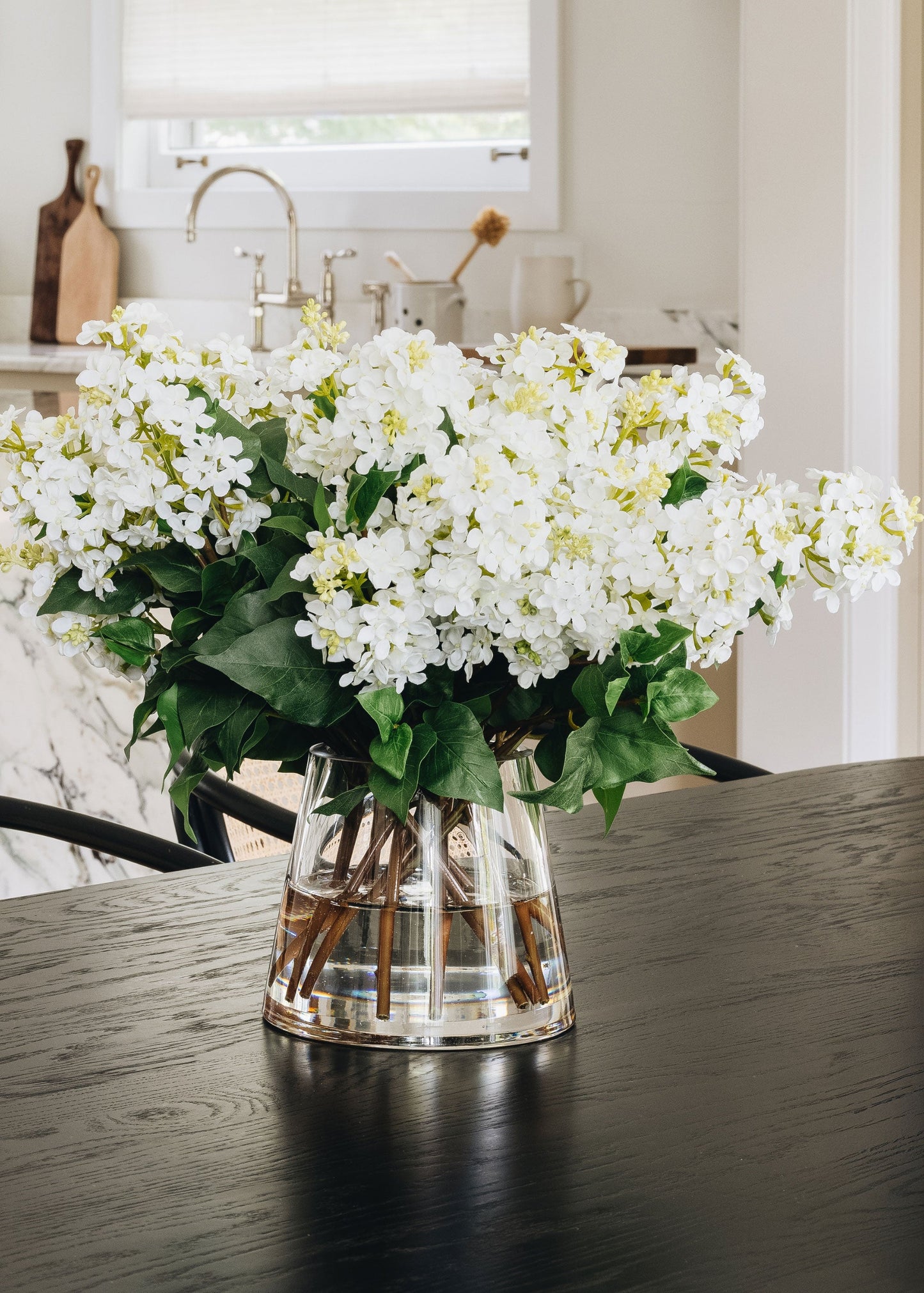 Faux Lilac Flower Arrangement in Glass Vase - 16"