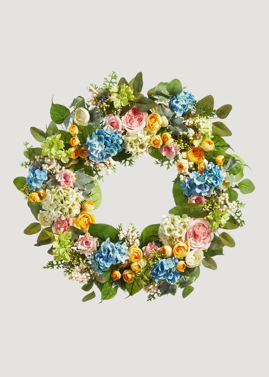 Fake Flower Spring Blooming Wreath - 26"