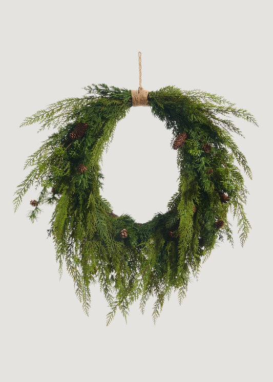 Artificial Cedar Holiday Wreath with Pine Cones - 26"