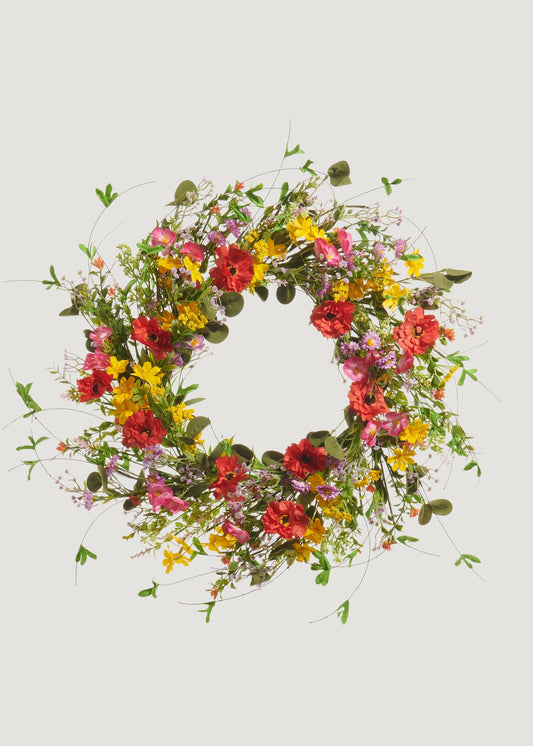 Colorful Spring Floral Artificial Wreath - 24"