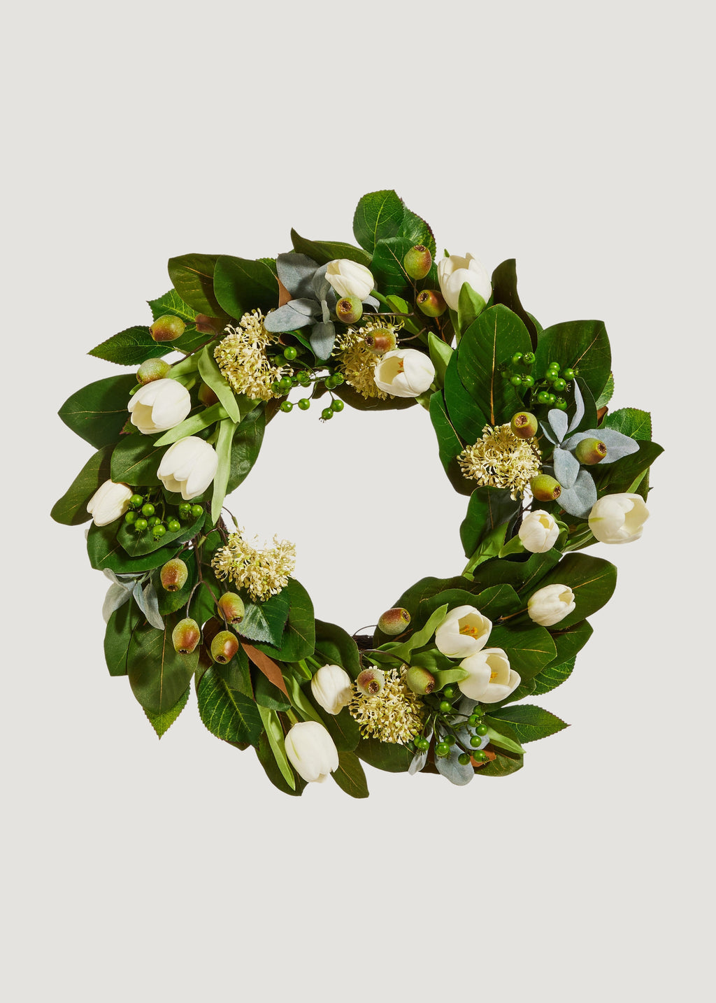Cream Fake Tulip and Greenery Spring Flower Wreath - 25"